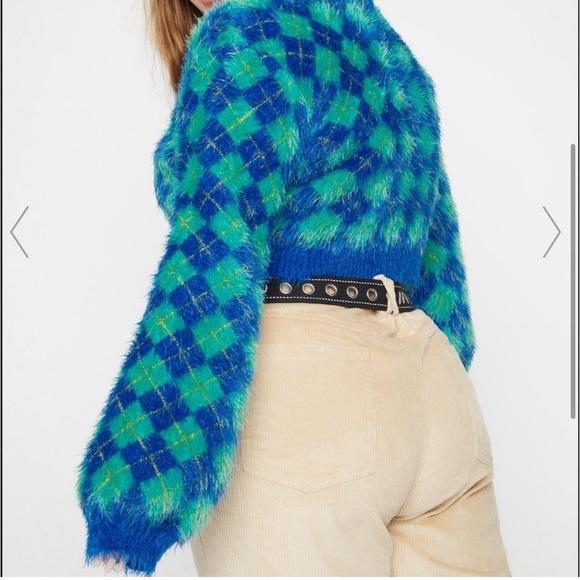 DELIA’S True Static Cling Fuzzy Argyle Cardigan - Picture 3 of 7